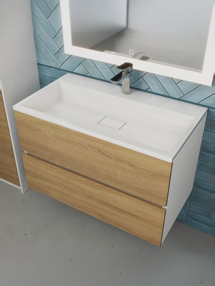 Тумба под раковину для ванной Uperwood Barsa 80 см, подвесная, белая/дуб сонома