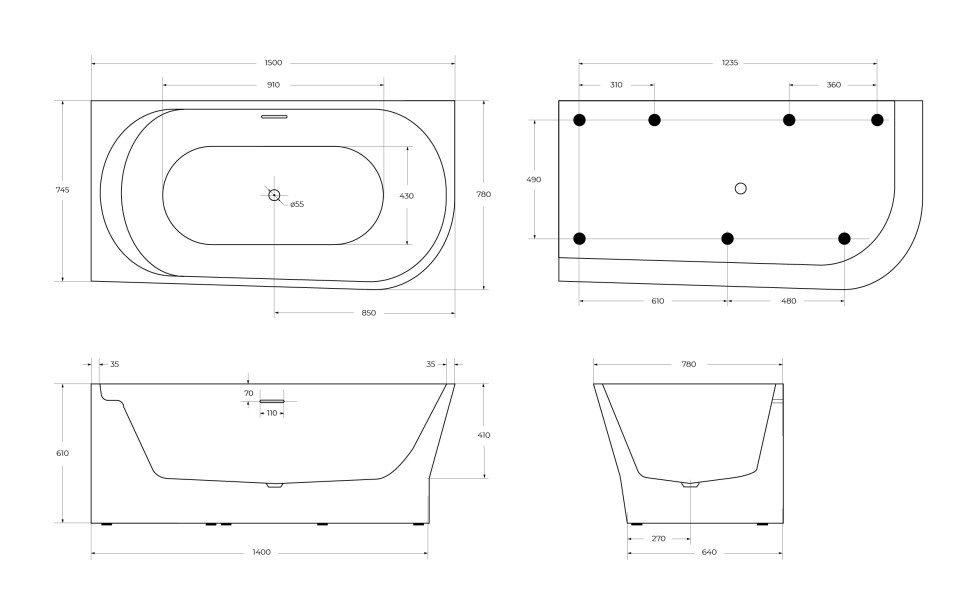 Акриловая ванна BELBAGNO BB410-1500-780-L