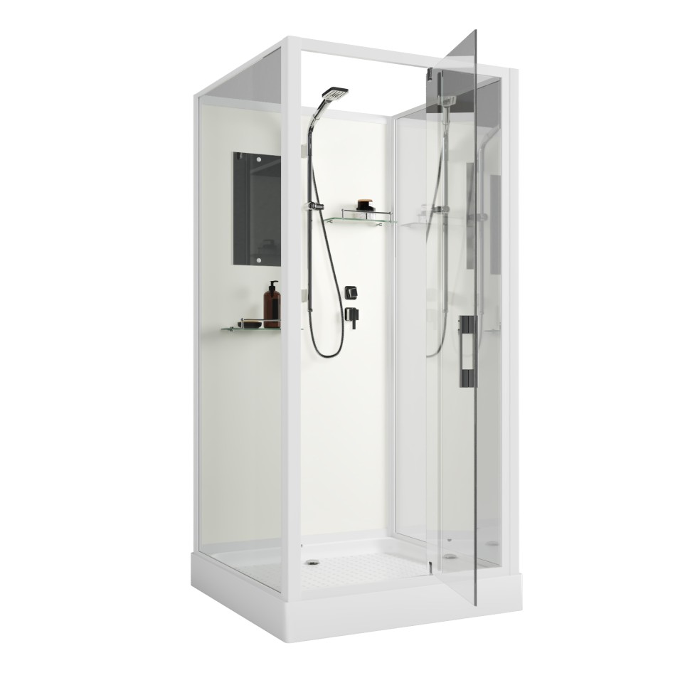 Душевая кабина Niagara Standart ST90/15Q/BK (90х90х200) квадрат,поддон 15см,распашная,проф.белый,без крыши,3 места