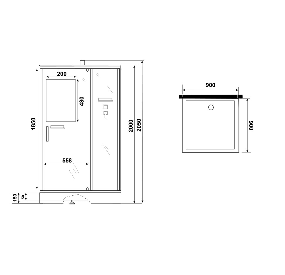Душевая кабина Niagara Standart ST90/15Q/BK (90х90х200) квадрат,поддон 15см,распашная,проф.белый,без крыши,3 места