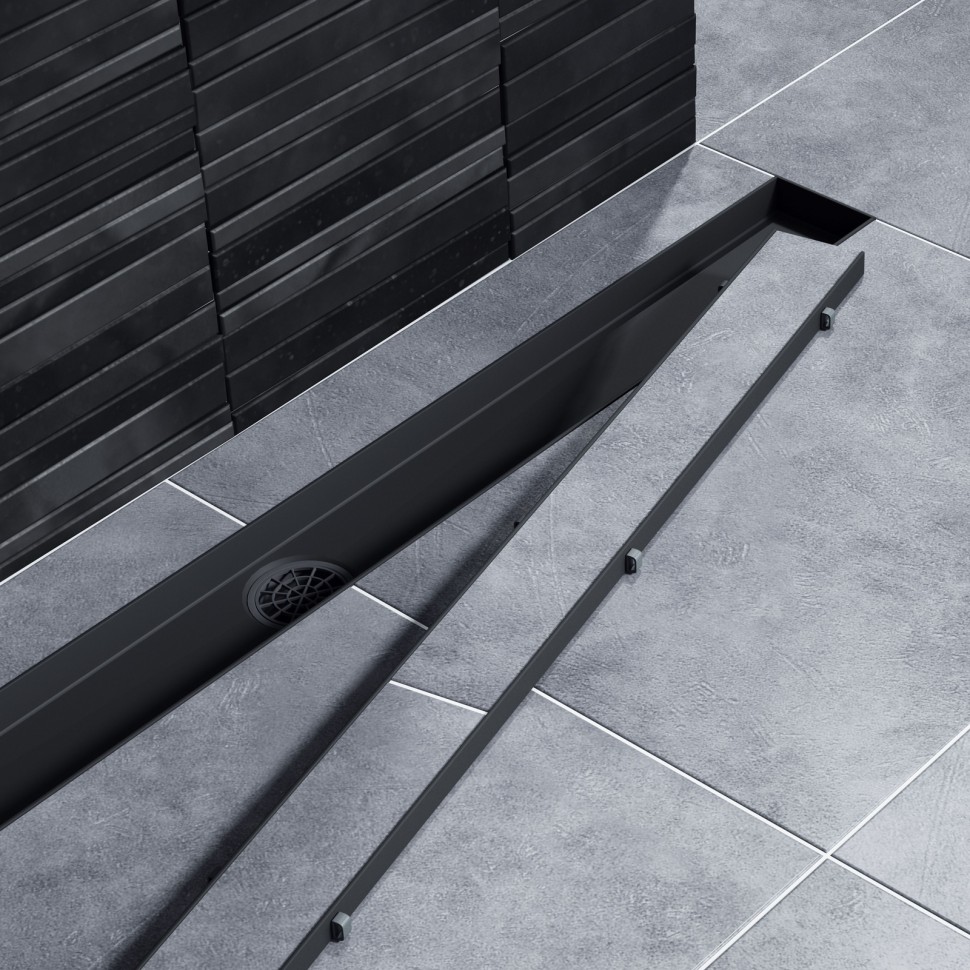 Душевой лоток TIMO Drain System 700 с двусторонней панелью "plate" под плитку, Чёрный