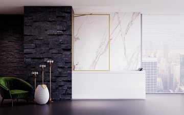 Шторка на ванну Veconi Palau PL-85G, 700x1500, брашированное золото, стекло прозрачное New
