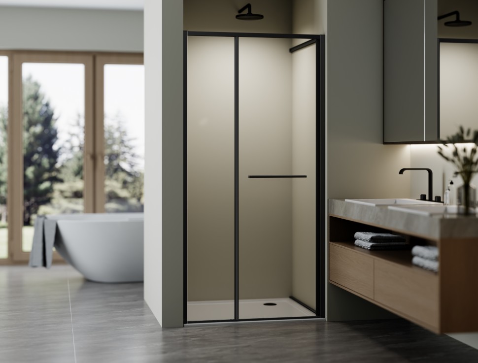 Душевая дверь Альфа (Alpha) VPSW-3AL100CLB, 1000, черный, стекло прозрачное