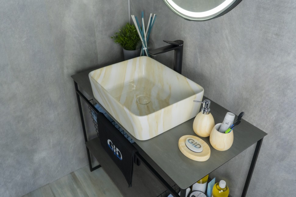 Раковина Gid Mnc600 54459 накладная под камень глянцевая 48x37x13