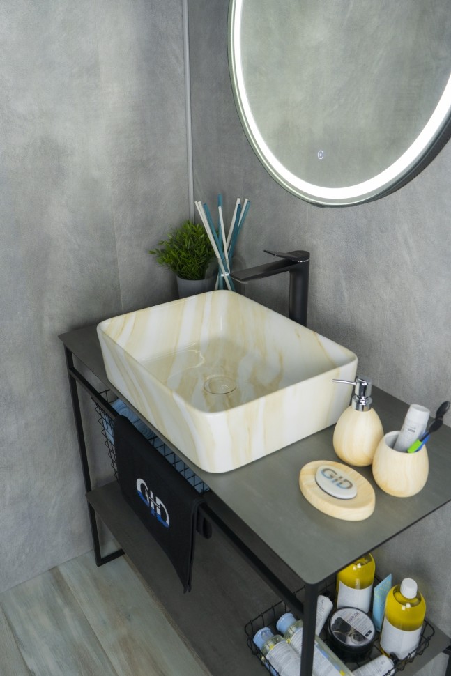 Раковина Gid Mnc600 54459 накладная под камень глянцевая 48x37x13