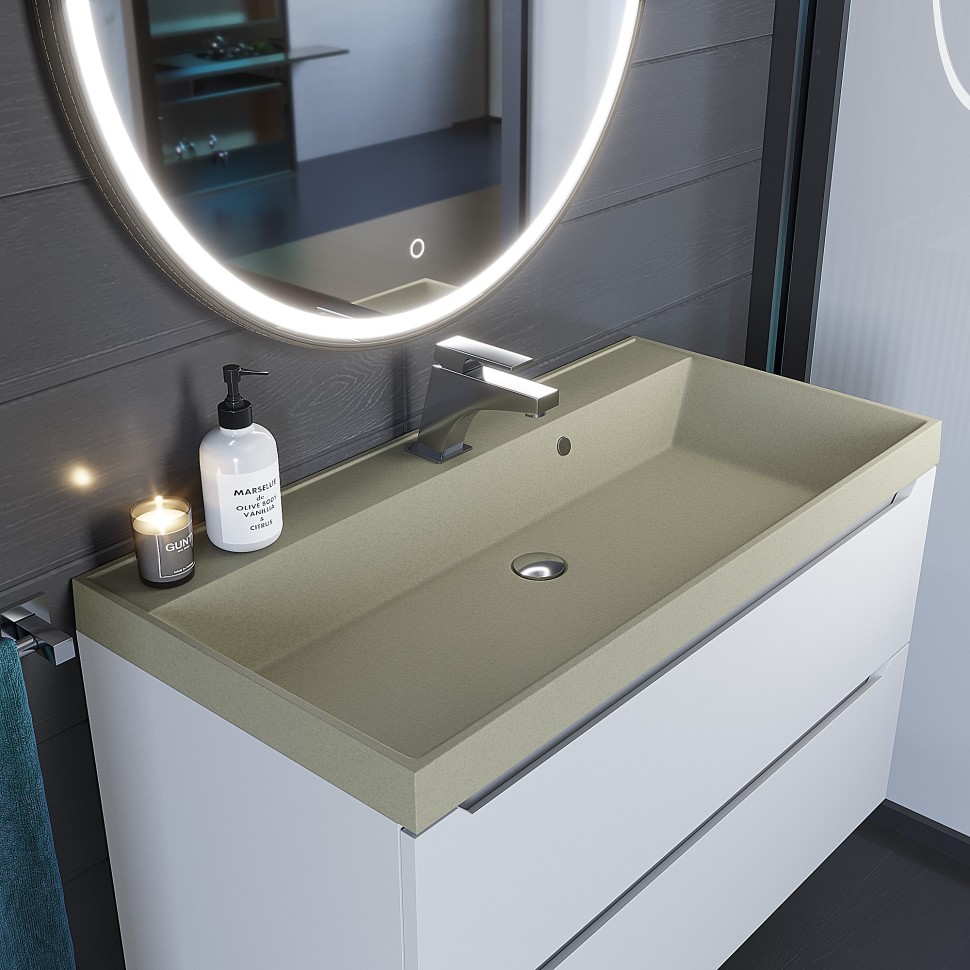 Раковина для ванной 100 см, Uperwood Classic Quartz, кварцевая, бежевая матовая, десерт