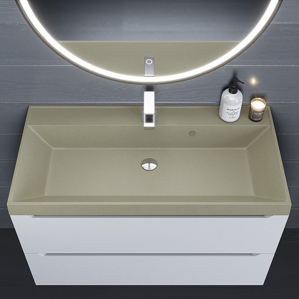 Раковина для ванной 100 см, Uperwood Classic Quartz, кварцевая, бежевая матовая, десерт