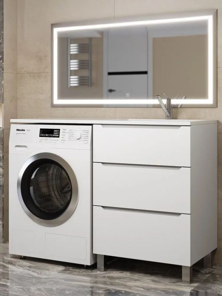 Тумба под стиральную машину напольная Uperwood Tanos 58х47,5х76,5 см, белая, 3 ящика