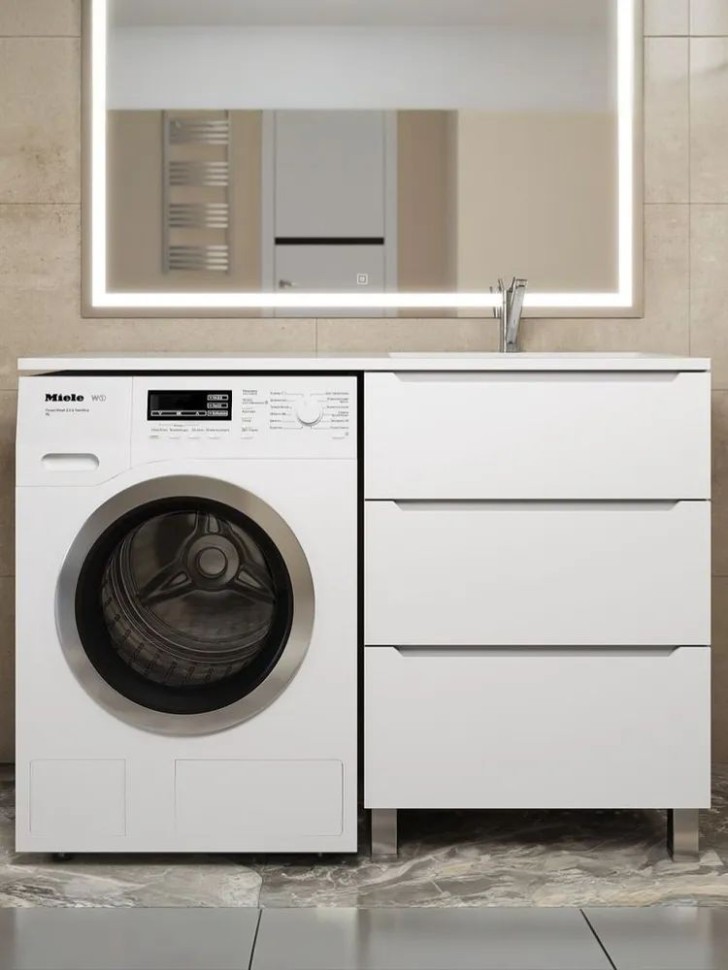 Тумба под стиральную машину напольная Uperwood Tanos 58х47,5х76,5 см, белая, 3 ящика