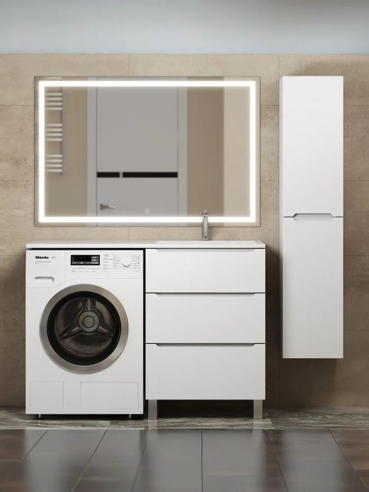 Тумба под стиральную машину напольная Uperwood Tanos 58х47,5х76,5 см, белая, 3 ящика