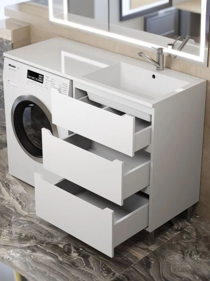Тумба под стиральную машину напольная Uperwood Tanos 58х47,5х76,5 см, белая, 3 ящика