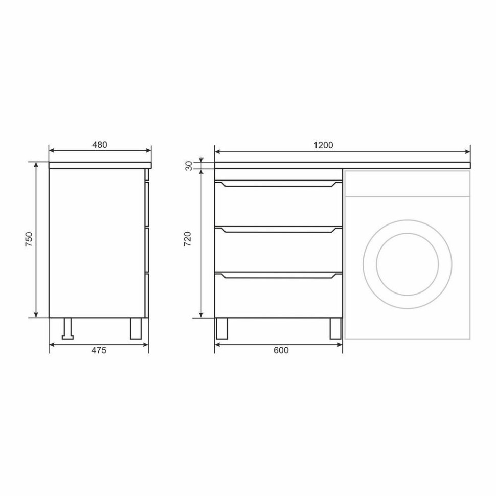 Тумба под стиральную машину напольная Uperwood Tanos 58х47,5х76,5 см, белая, 3 ящика