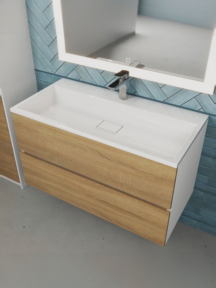 Тумба под раковину для ванной Uperwood Barsa 90 см, подвесная, белая/дуб сонома