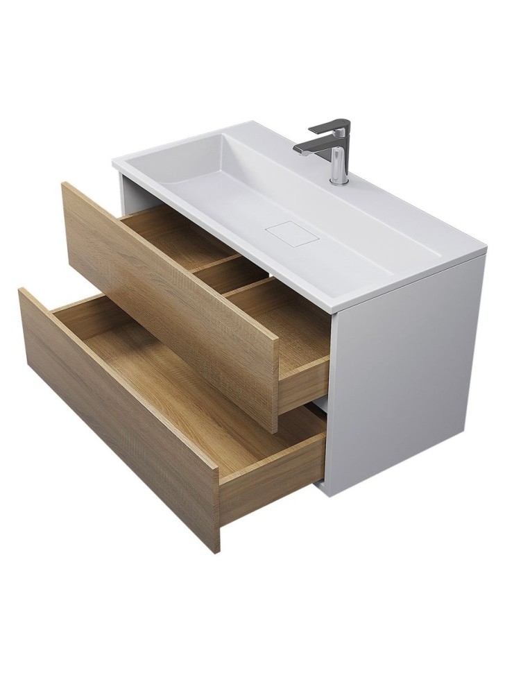 Тумба под раковину для ванной Uperwood Barsa 90 см, подвесная, белая/дуб сонома