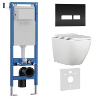 Комплект 3в1 IBERICA BLANCA инсталляция SILENCIO MINI, унитаз BILBAO ALTO белый, кнопка смыва CRYSTAL-R черный (IB.001M.BLA.234.2211)