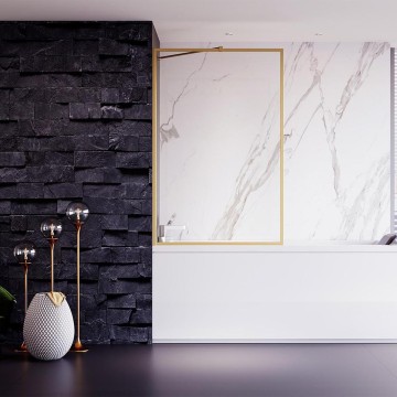 Шторка на ванну Veconi Palau PL-85G, 800x1500, брашированное золото, стекло прозрачное New