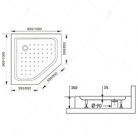 Душевой поддон трапеция RGW LUX/TN-TR 1000x1000