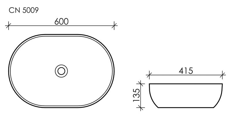 Умывальник чаша накладная овальная Element 600x415x135мм CN5009