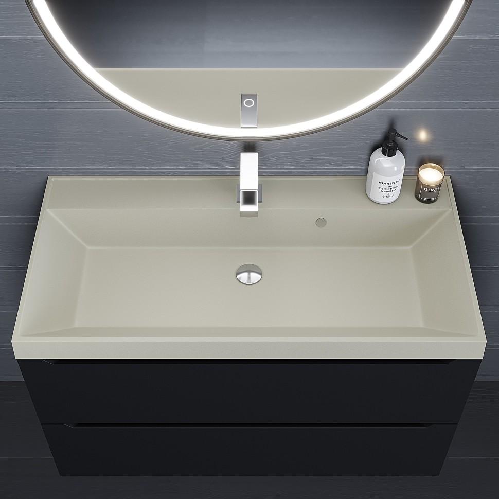 Раковина для ванной 100 см, Uperwood Classic Quartz, кварцевая, бежевая матовая, лён