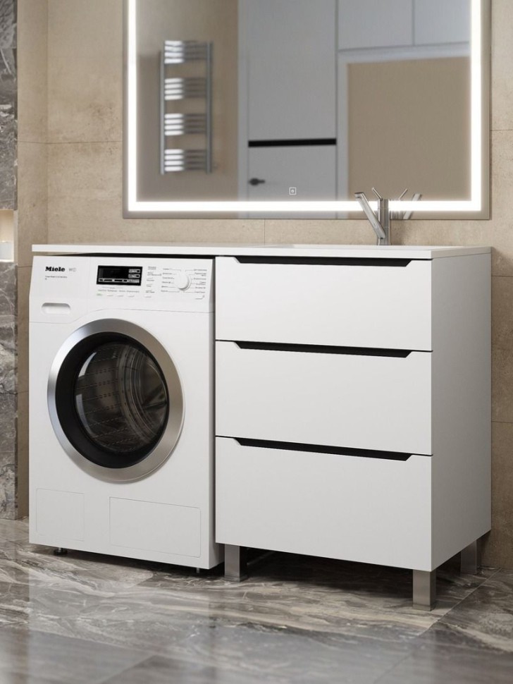 Тумба под стиральную машину напольная Uperwood Tanos 58х47,5х76,5 см, белая/графит, 3 ящика