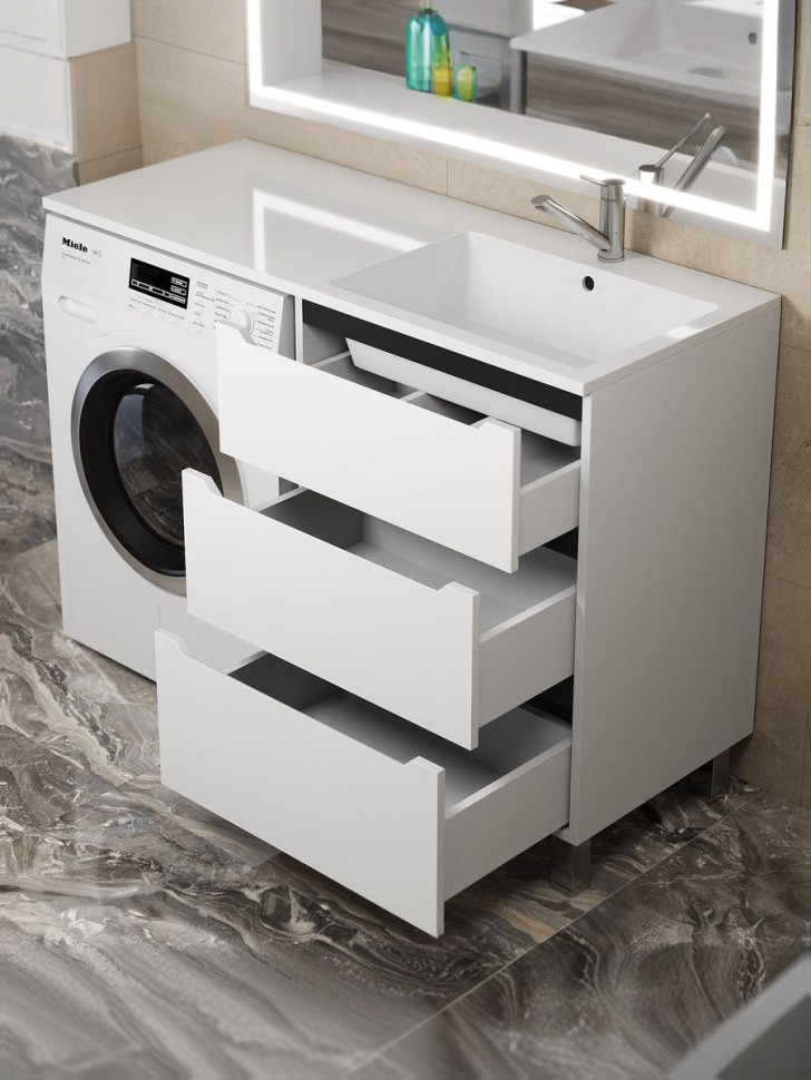 Тумба под стиральную машину напольная Uperwood Tanos 58х47,5х76,5 см, белая/графит, 3 ящика