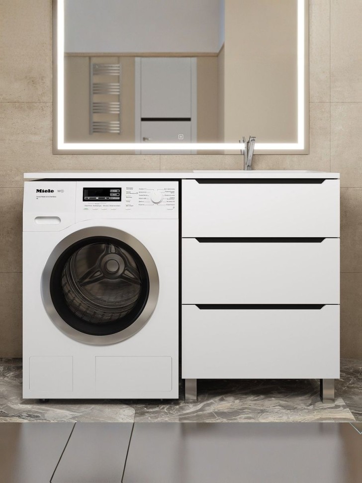 Тумба под стиральную машину напольная Uperwood Tanos 58х47,5х76,5 см, белая/графит, 3 ящика