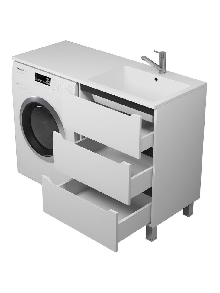 Тумба под стиральную машину напольная Uperwood Tanos 58х47,5х76,5 см, белая/графит, 3 ящика