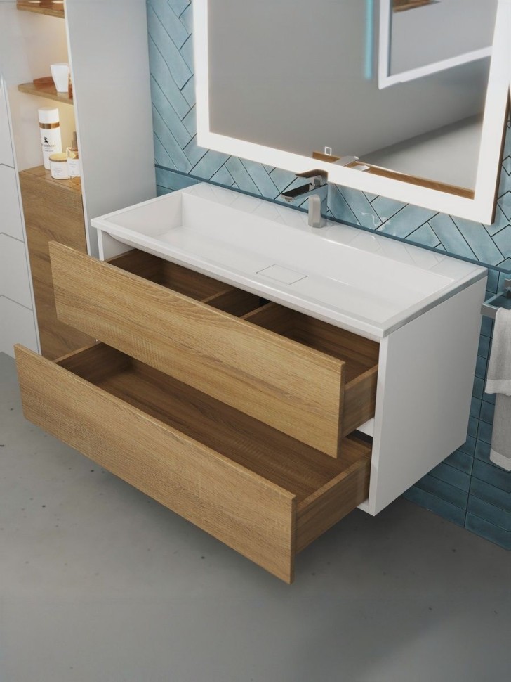 Тумба под раковину для ванной Uperwood Barsa 100 см, подвесная, белая/дуб сонома