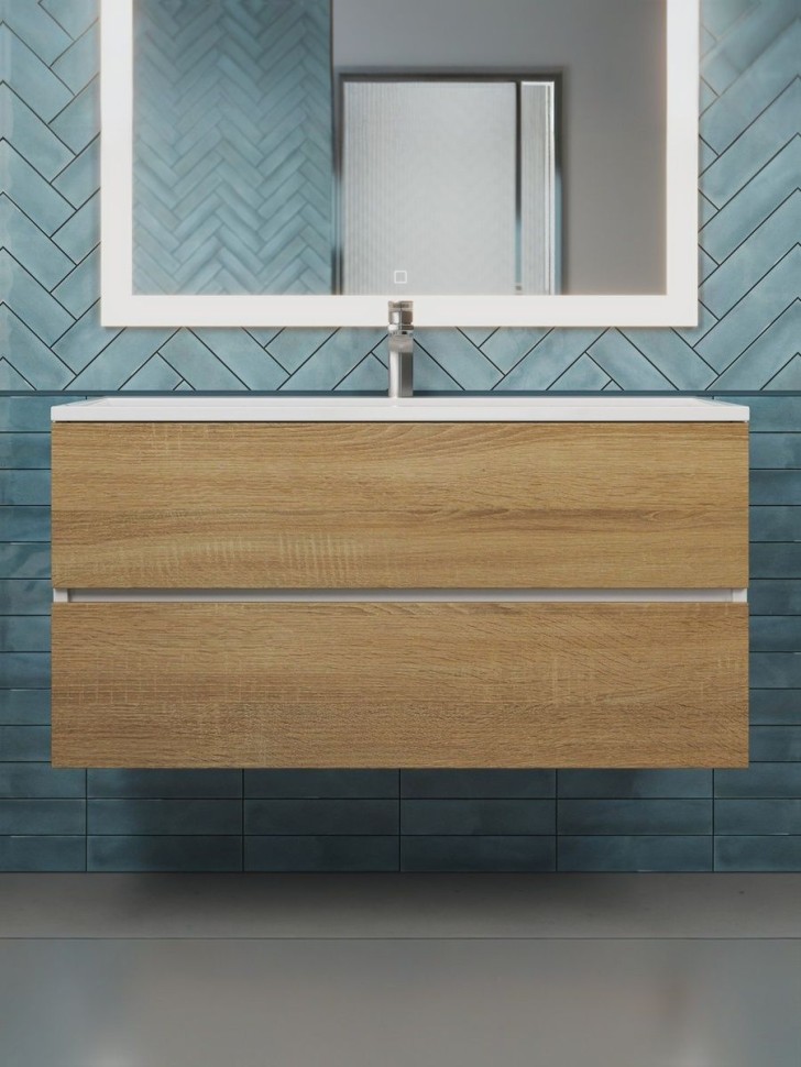 Тумба под раковину для ванной Uperwood Barsa 100 см, подвесная, белая/дуб сонома