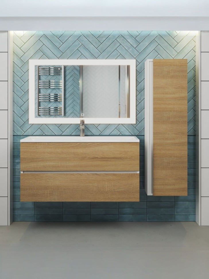 Тумба под раковину для ванной Uperwood Barsa 100 см, подвесная, белая/дуб сонома