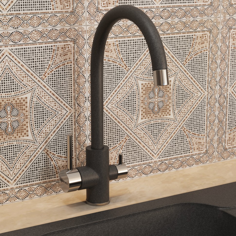 Смеситель для кухни Uperwood Quartz Premium UPD-01-04, с каналом для фильтрованной воды, черный