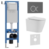 Комплект 3в1 IBERICA BLANCA инсталляция SILENCIO MINI, унитаз BURGOS ALTO белый, кнопка смыва ESTI-O серый матовый (IB.001M.BRA.231.827)