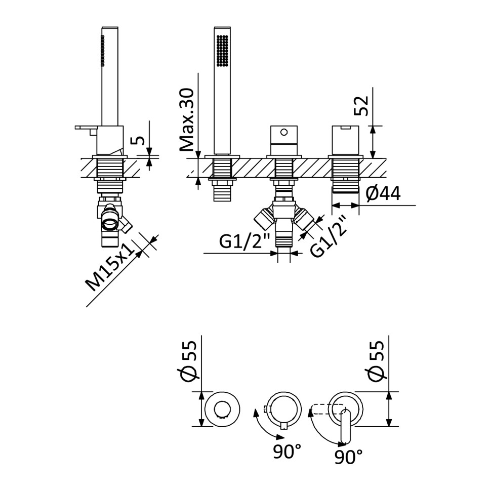 Смеситель на борт ванны CEZARES LEAF-BVDM3-L-01