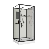 Душевая кабина Niagara Standart ST100/15Q/BL/BK (100х100х200) квадрат,поддон 15см,распашная,проф.черный,без крыши,3 места