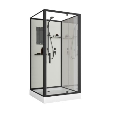 Душевая кабина Niagara Standart ST100/15Q/BL/BK (100х100х200) квадрат,поддон 15см,распашная,проф.черный,без крыши,3 места