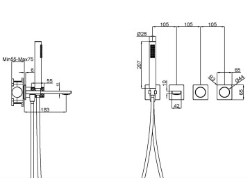 Смеситель для ванны Альто (Alto) VBTW-6AL1GM, встраиваемый, вороненая сталь