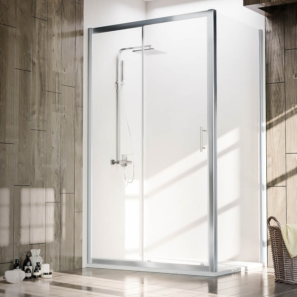 Боковая панель Veconi KP-05, 900х1900 хром, стекло прозрачное