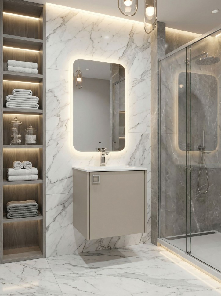 Тумба с раковиной в ванную Uperwood Aurora 50 см, бежевый матовый