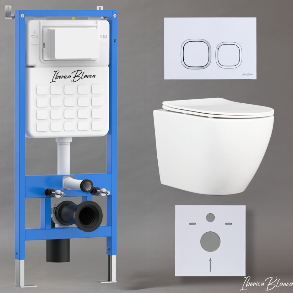 Комплект 3в1 IBERICA BLANCA инсталляция SILENCIO, унитаз BILBAO ALTO белый, кнопка смыва ESTI-Q белый глянцевый (IB001.BLA.231.831)
