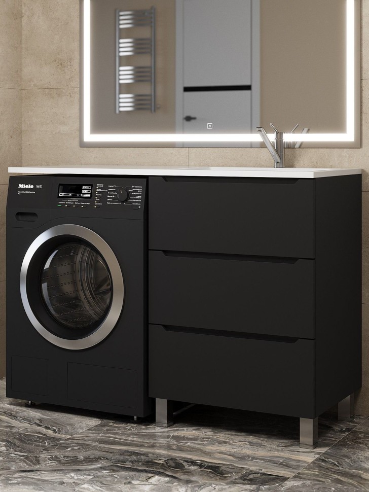 Тумба под стиральную машину напольная Uperwood Tanos 58х47,5х76,5 см, черная, 3 ящика