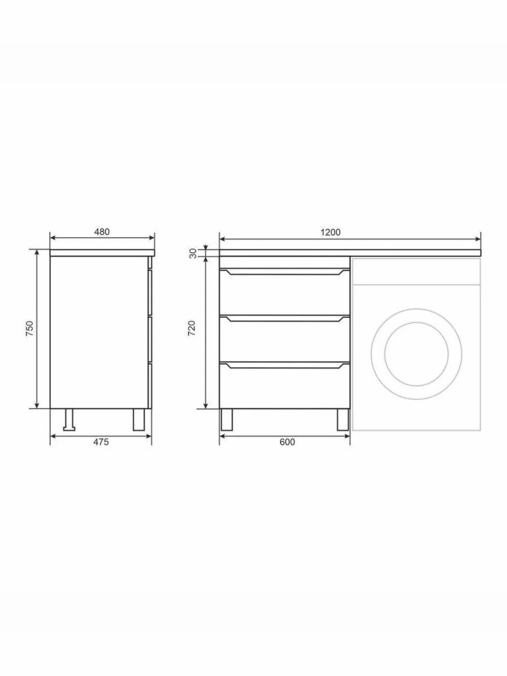 Тумба под стиральную машину напольная Uperwood Tanos 58х47,5х76,5 см, черная, 3 ящика