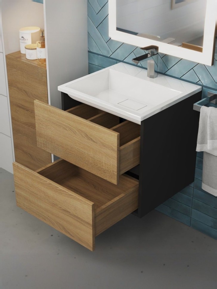 Тумба под раковину для ванной Uperwood Barsa, 50 см, подвесная, черная/дуб сонома