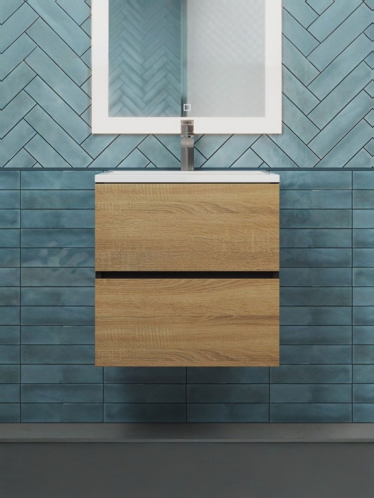 Тумба под раковину для ванной Uperwood Barsa, 50 см, подвесная, черная/дуб сонома