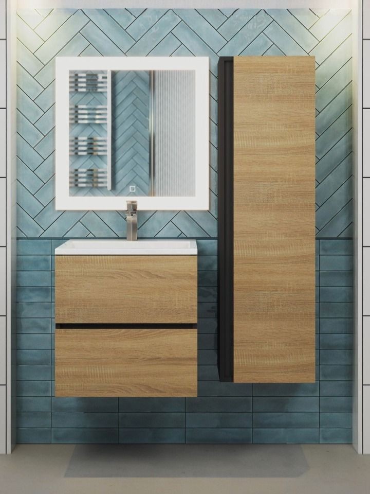 Тумба под раковину для ванной Uperwood Barsa, 50 см, подвесная, черная/дуб сонома