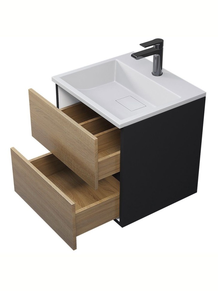 Тумба под раковину для ванной Uperwood Barsa, 50 см, подвесная, черная/дуб сонома