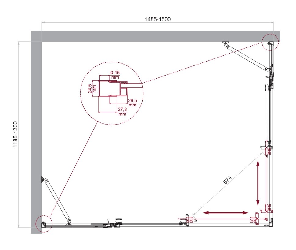 Душевой уголок BelBagno LUCE-AH-22-150/120-C-Cr