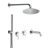 AQM8408CR Набор для комплектации ванны с изливом, верхним и ручным душем, хром
