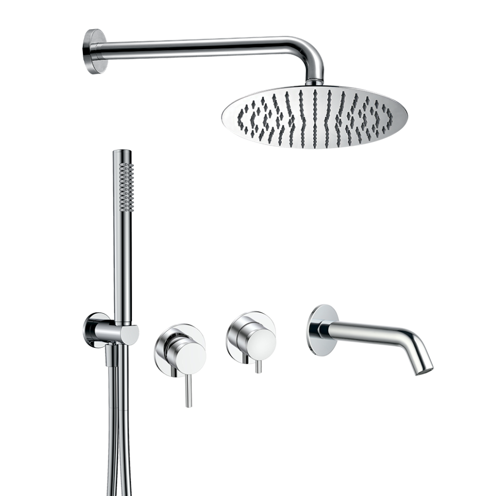 AQM8408CR Набор для комплектации ванны с изливом, верхним и ручным душем, хром