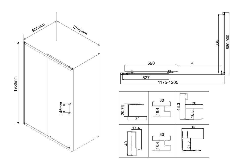 Душевой уголок City VSR-5CT9012MT, 1200*900, хром, стекло текстурное
