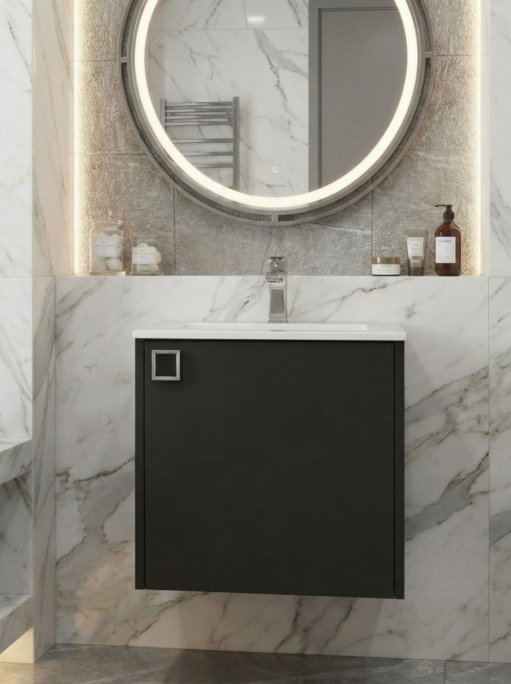 Тумба с раковиной в ванную Uperwood Aurora 50 см, черный матовый